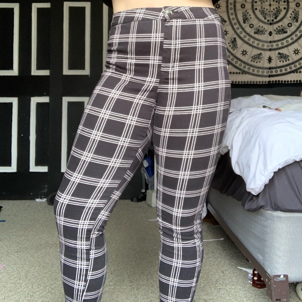 Plaid patterned black jeans
